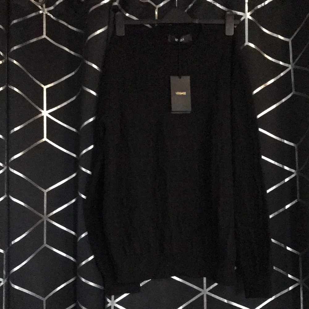 New Authentic Versace Crocodile Jacquard Wool Crew – Black
 size 50